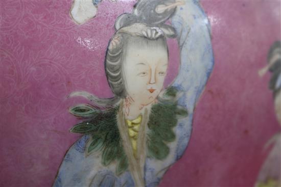 A large 19th century pink sgraffito ground baluster vase, Qianlong seal mark height 60cm